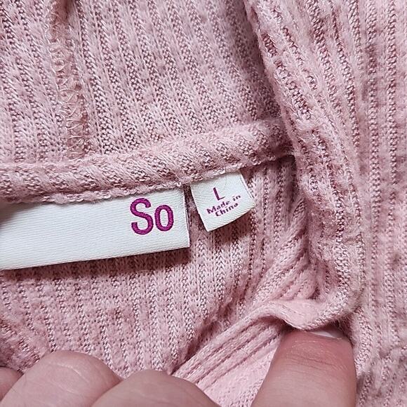 SO Hoodie L Pink Pullover Long Sleeve Sweater Soft Stretchy Knit Beach Light - Picture 2 of 7